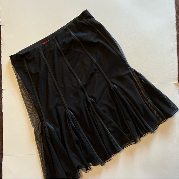 JS Collections black skirt: chiffon, satin ribbon trim, ruffled hem, lined - Picture 9 of 10